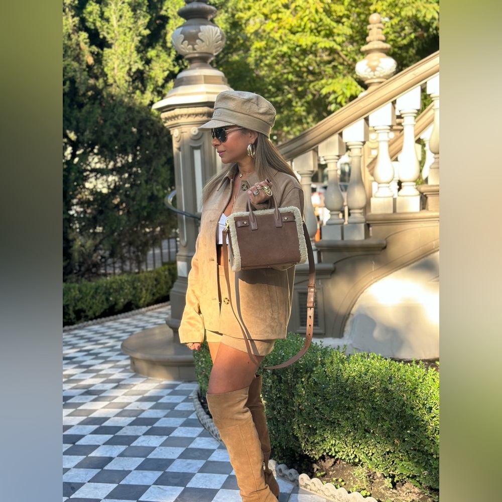 SAINT LAURENT
Sac de Jour Nano Suede & Shearling Tote Bag